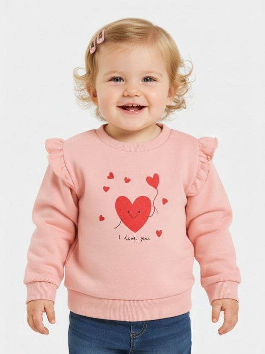 Baby Girls Pink Heart Pullover Sweatshirt