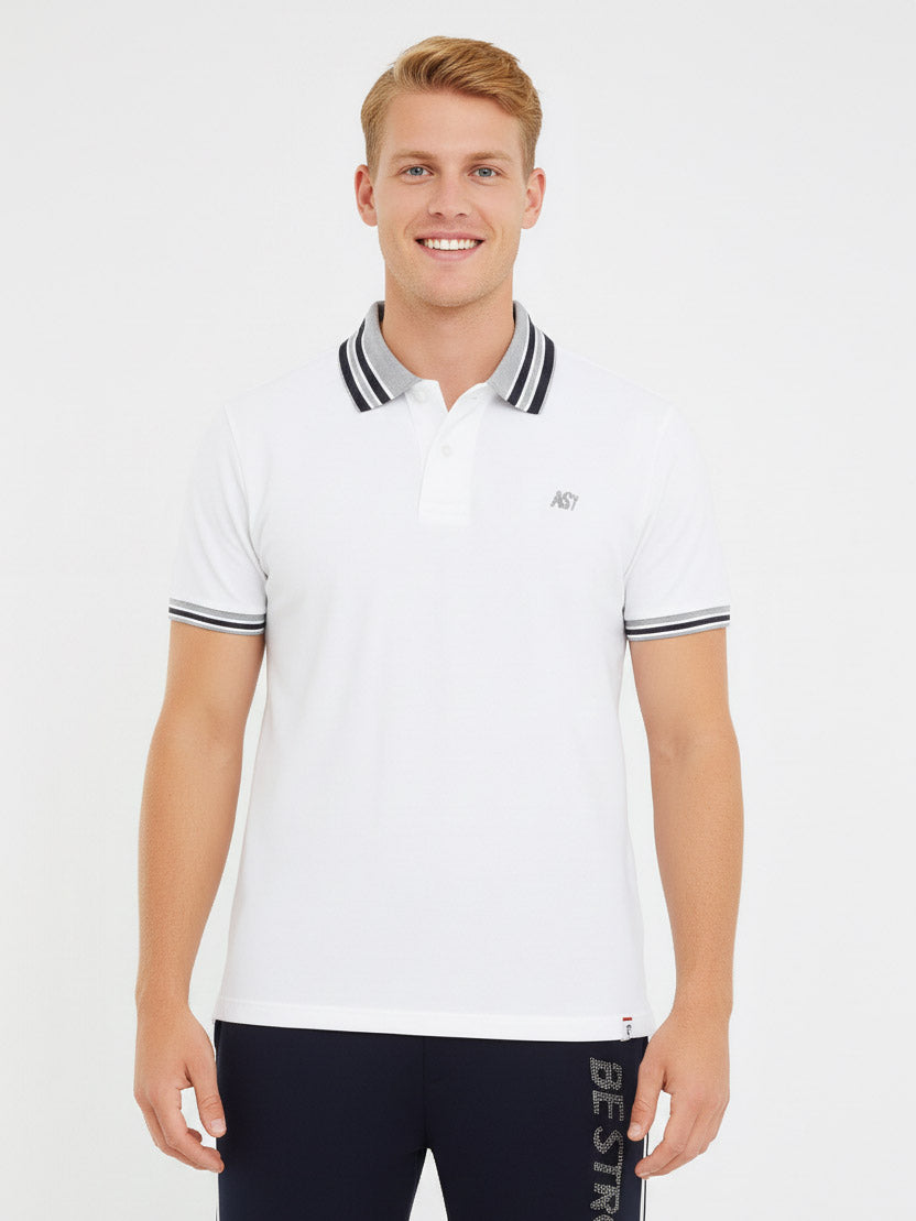 Mens White Grey Collar T Shirt