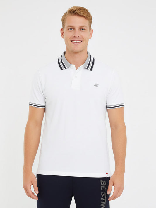 Mens White Grey Collar T Shirt