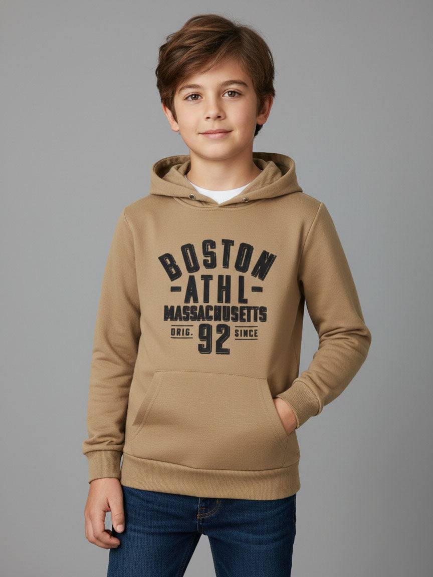 Boys Hooded Pullover Sweatshirt Beige