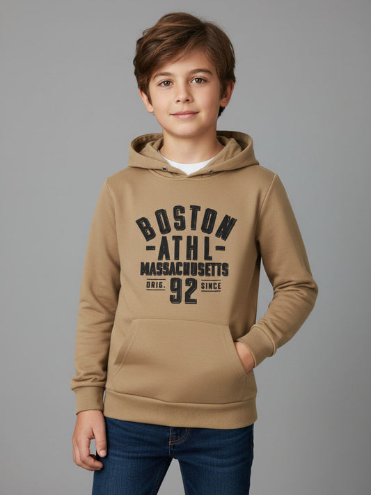 Boys Hooded Pullover Sweatshirt Beige