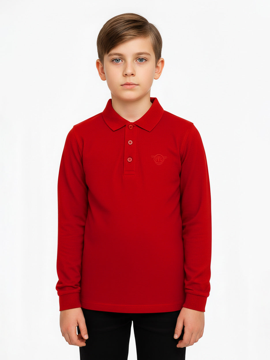 Boys Long Sleeve Collar T Shirt Red