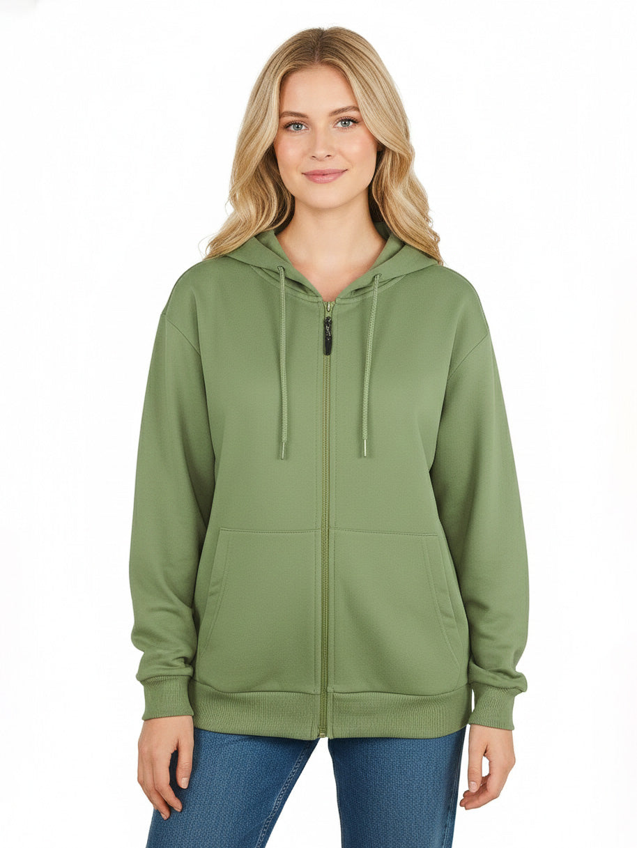 Ladies Hooded Full Zipper Sweatshirt Olive