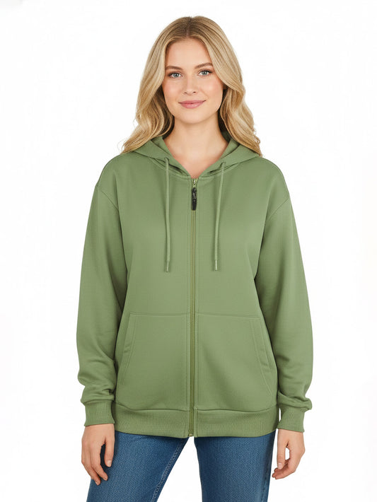 Ladies Hooded Full Zipper Sweatshirt Olive