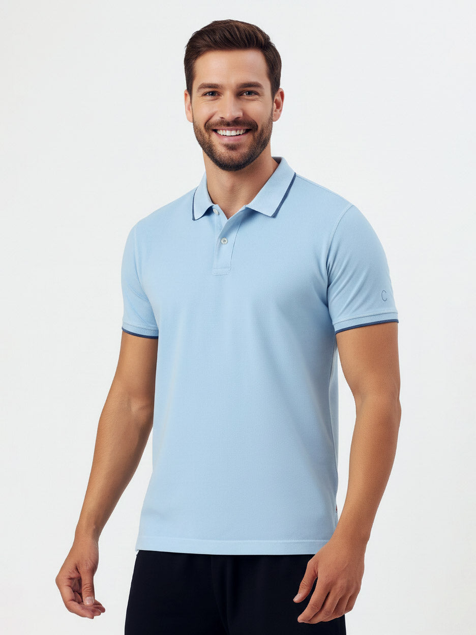 Mens Short Sleeve Aqua Polo