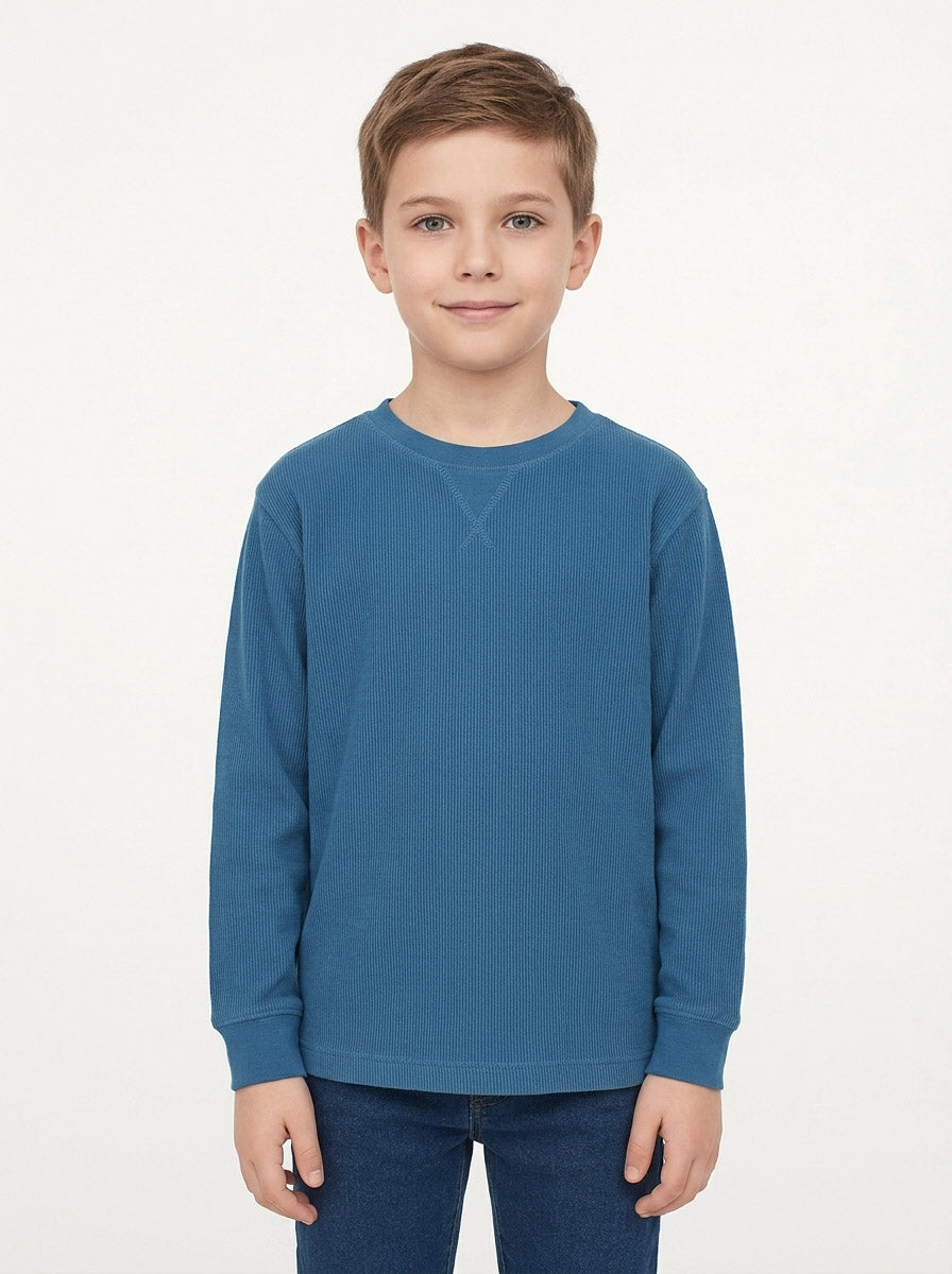Boys Textured Denim Blue T Shirt