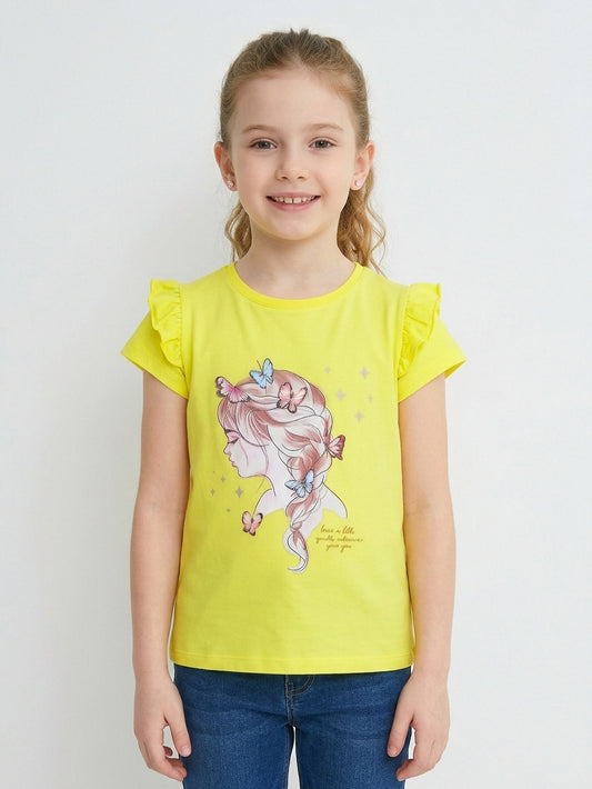 Girls Printed Yellow T-Shirt