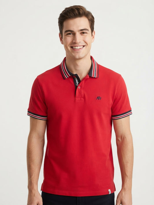 Mens Red Black Collar T-Shirt