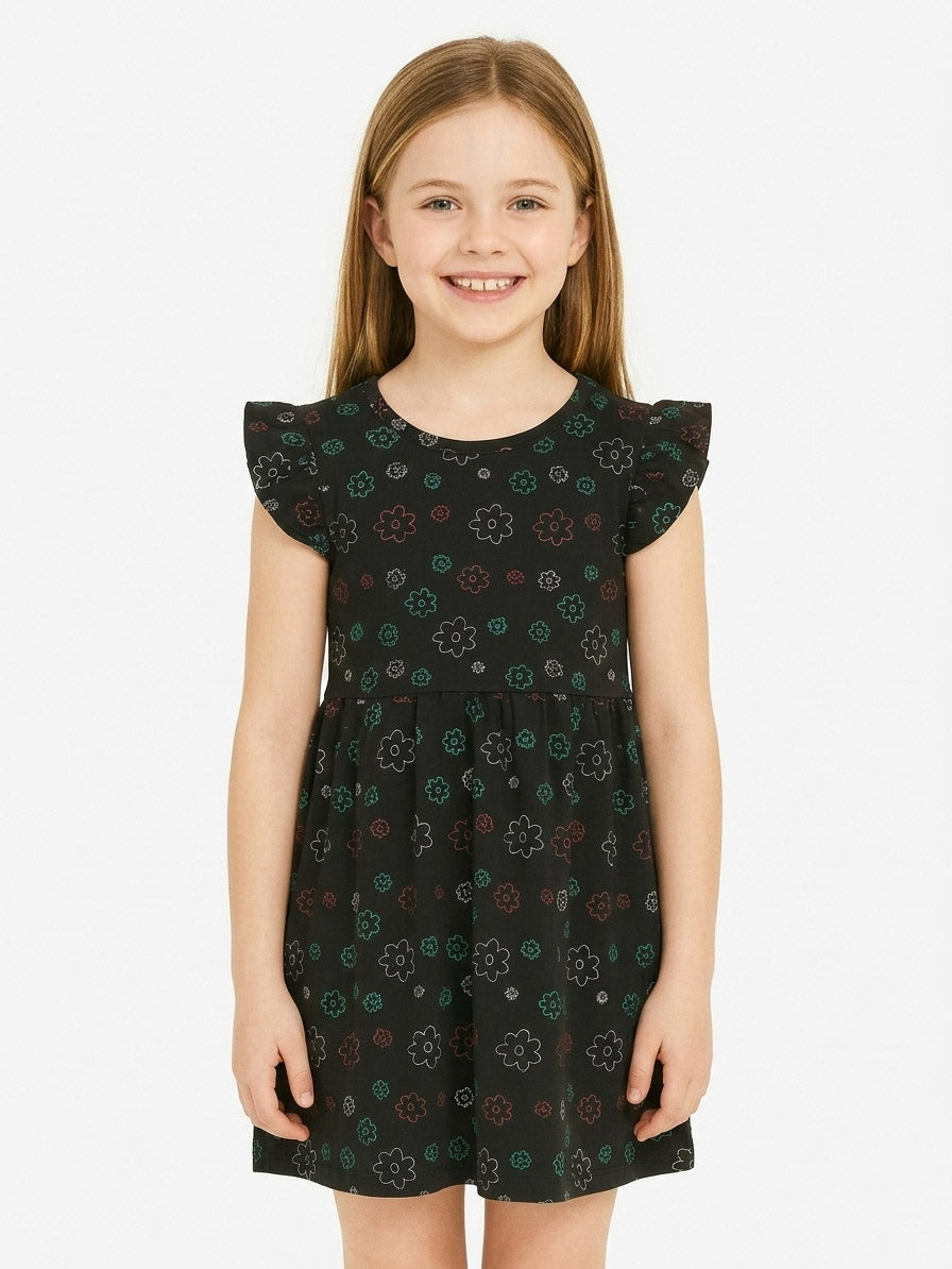 Girls Black AOP Dress