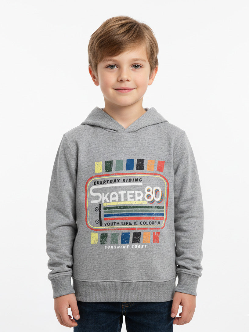 Boys Printed Pullover Sweatshirt With Hoodie