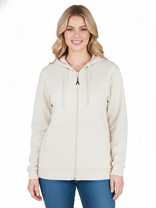 Ladies Hooded Full Zipper Sweatshirt Beige