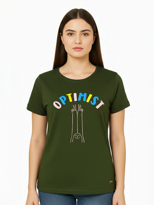 Ladies Printed Olive T Shirt