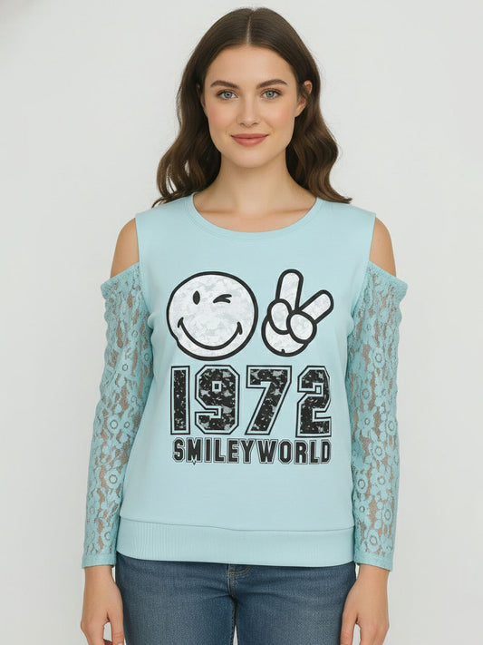 Ladies Winter T Shirt With Crochet Sleeve