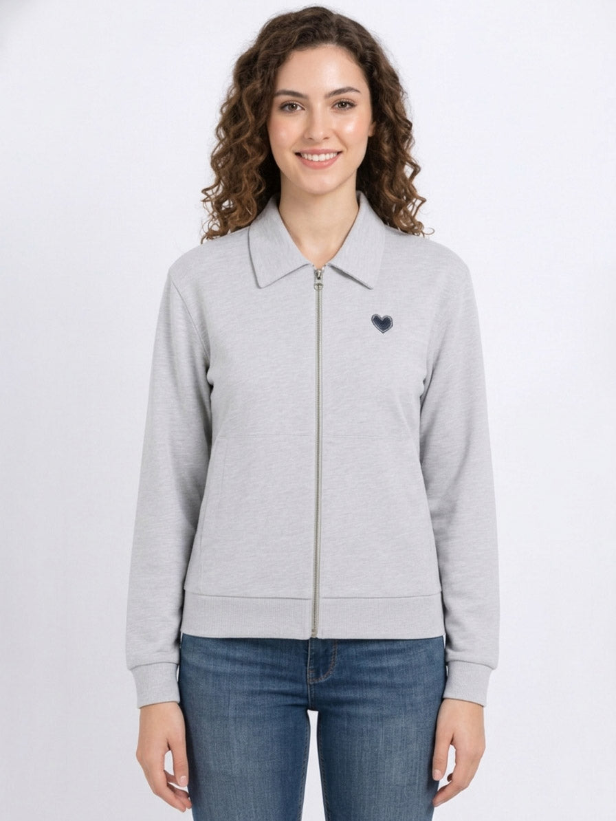 Ladies Full Zipper Grey Cardigan