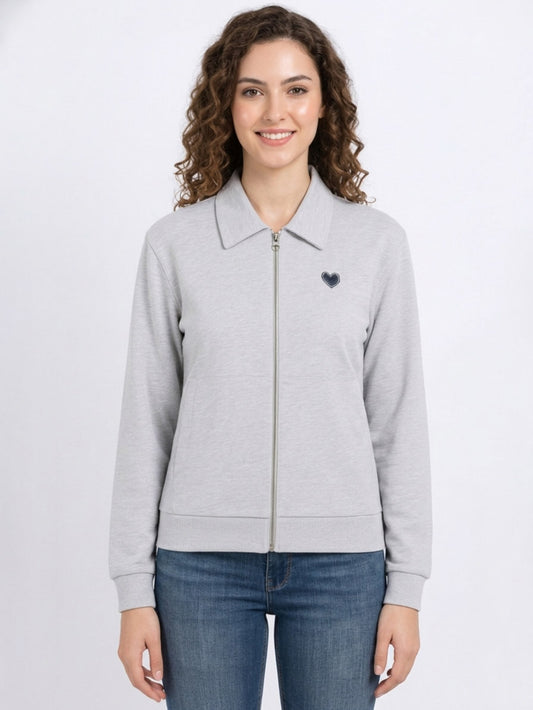 Ladies Full Zipper Grey Cardigan