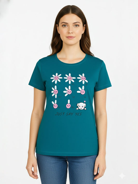 Ladies Printed Green T Shirt