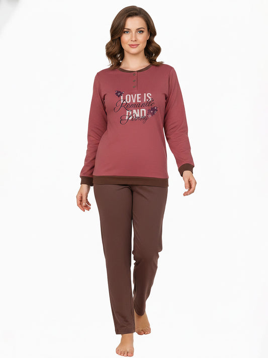 Ladies Interlock Pink Love Pyjama Set