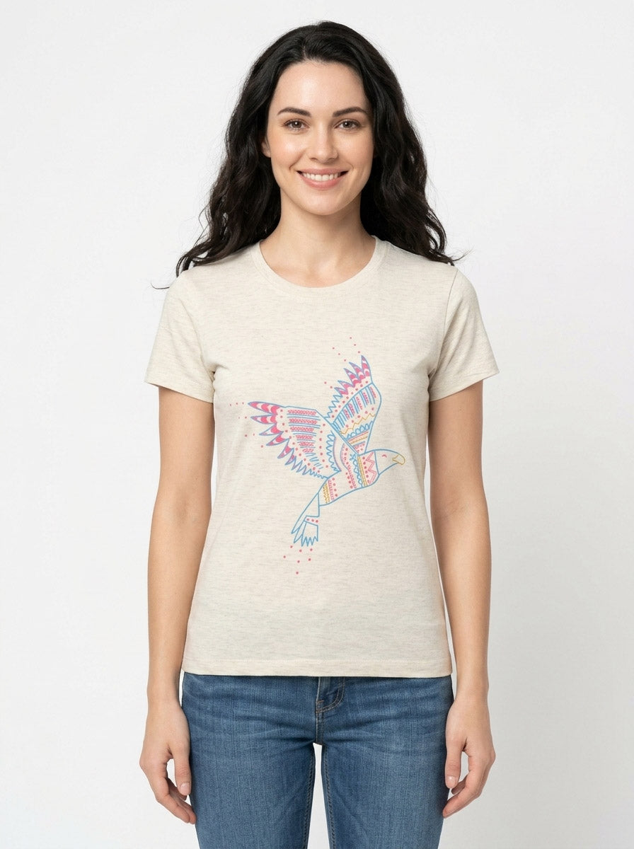Ladies Ecru Printed T Shirt