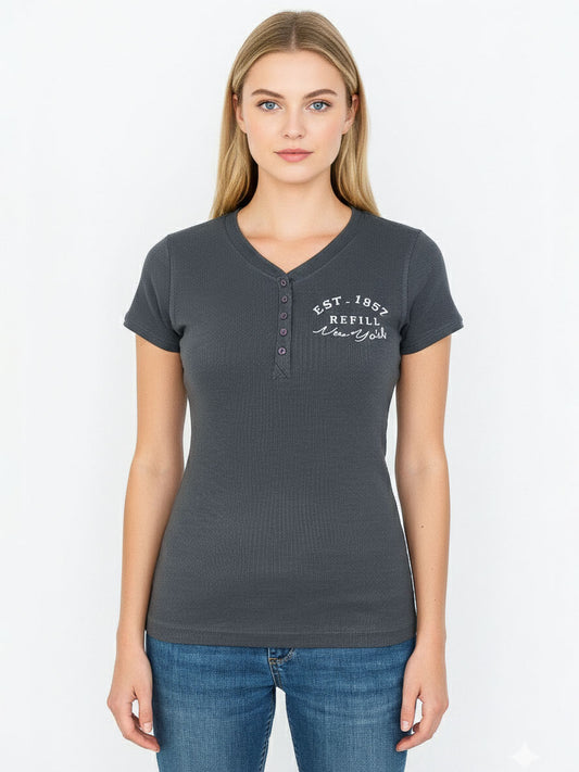 Ladies Henley Neck T Shirt