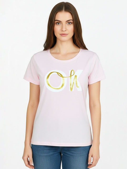 Ladies Printed Baby Pink T Shirt