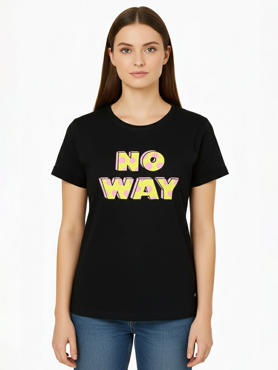 Ladies Printed Black T Shirt