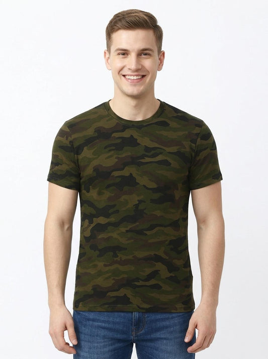 Mens Green Camo Printed T Shirt