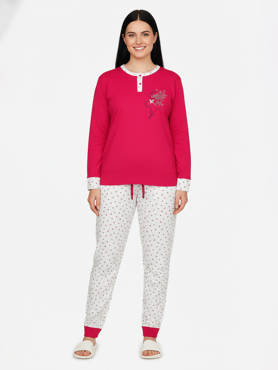 Ladies Printed Interlock Winter Pyjama Set Box Pack