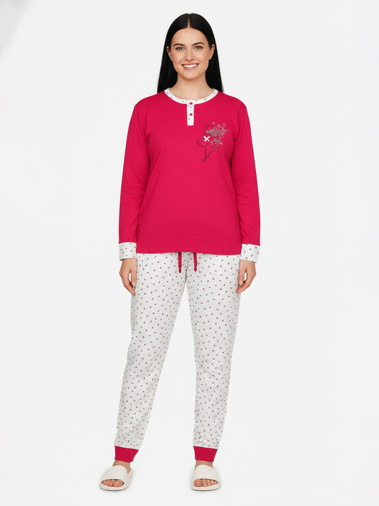 Ladies Printed Interlock Winter Pyjama Set Box Pack