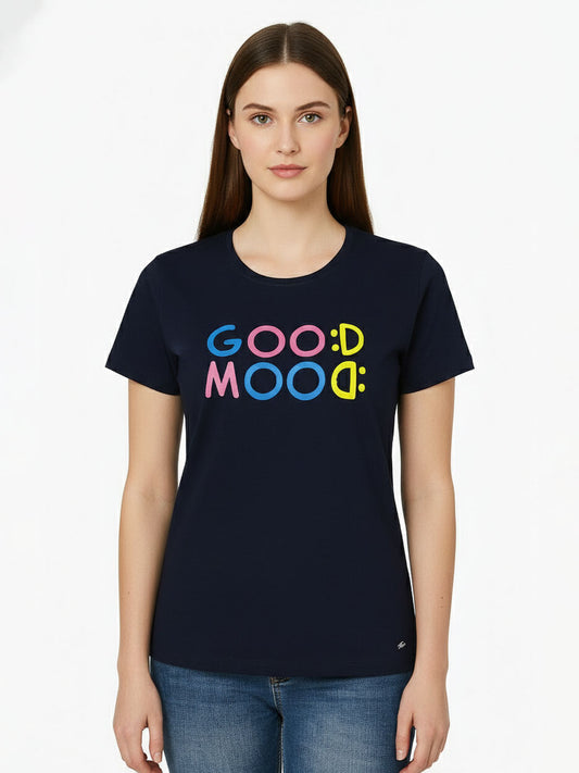 Ladies Printed Navy T Shirt