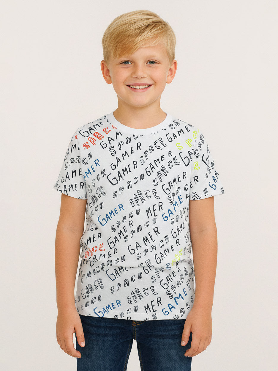 Boys Printed T Shirt | Light White