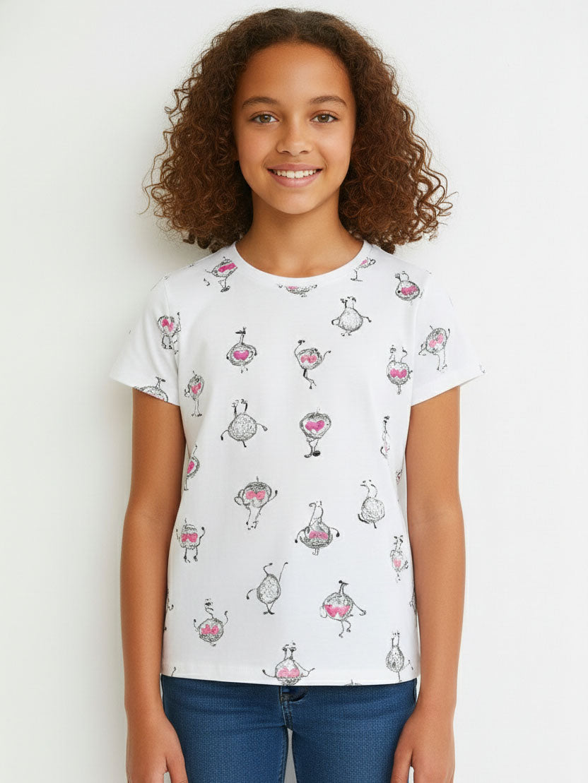 Girls Printed T Shirt White