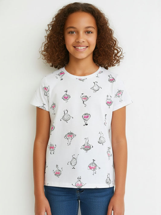 Girls Printed T Shirt White