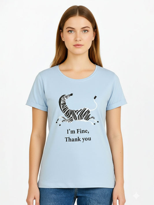 Ladies Blue Zebra Printed T Shirt