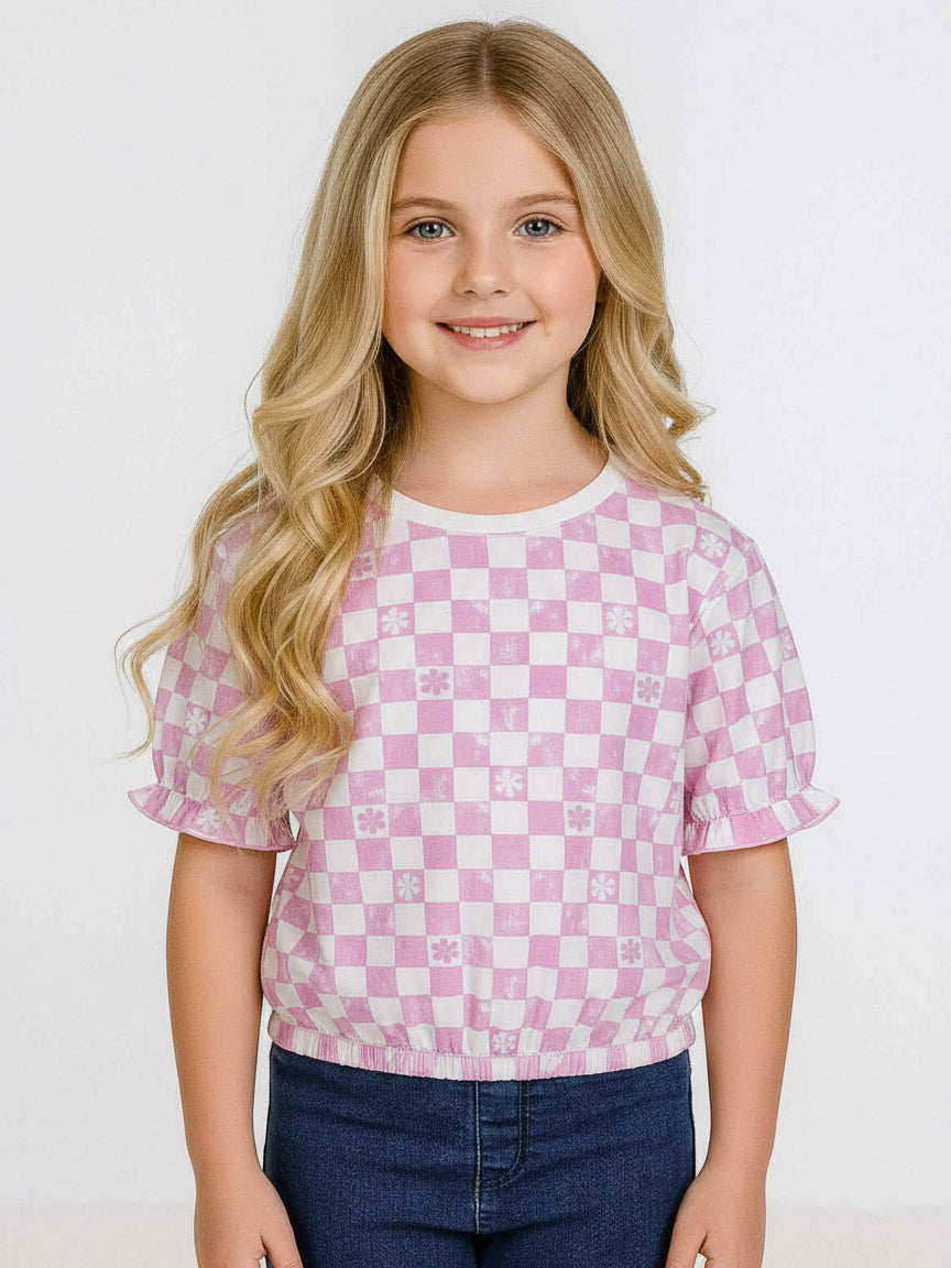 Girls French Terry White AOP Crop Top