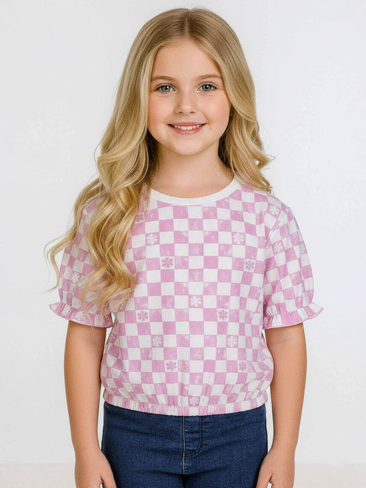 Girls French Terry White AOP Crop Top