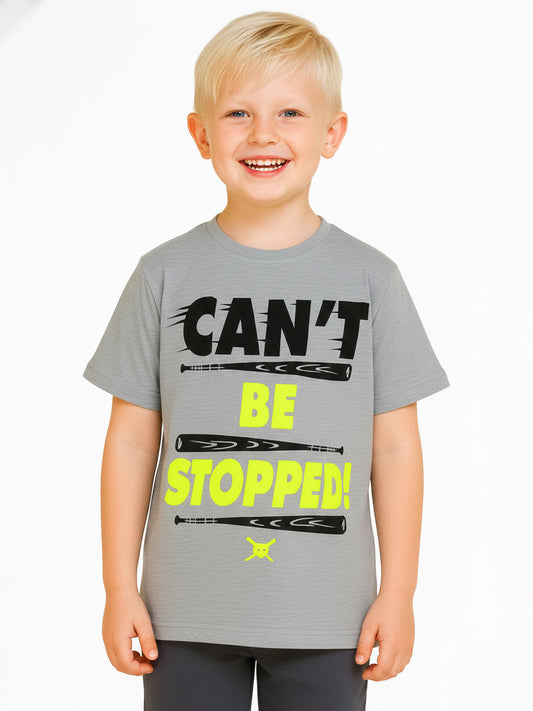 Boys Grey Melange Printed T-Shirt