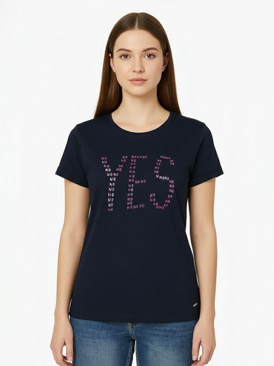Ladies Printed Navy T Shirt