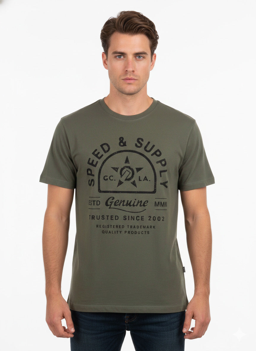 Mens Printed T Shirt Olive / Speed
