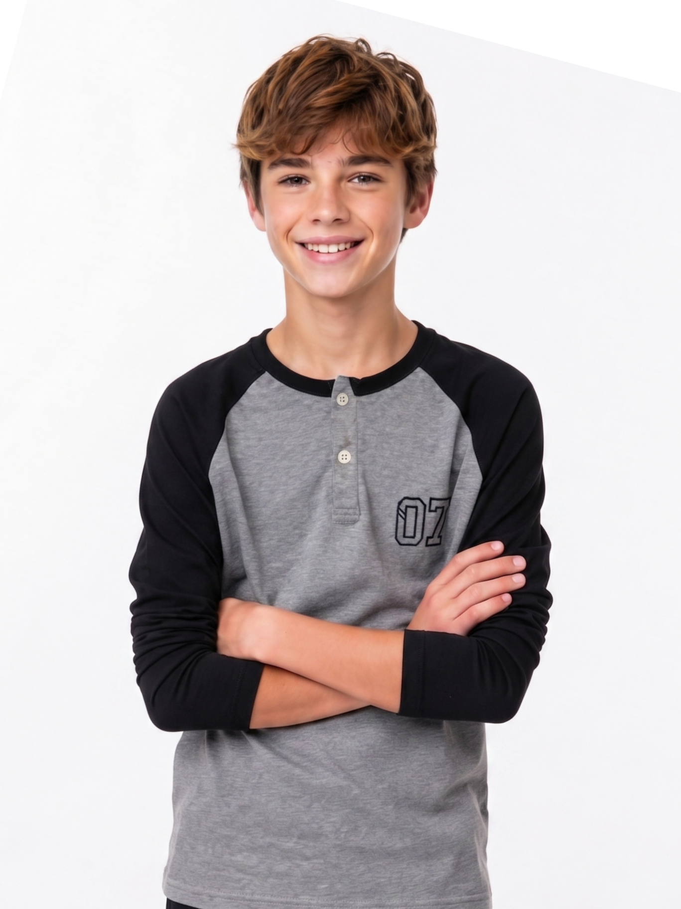 Boys Waffle Henley Grey T-Shirt POS