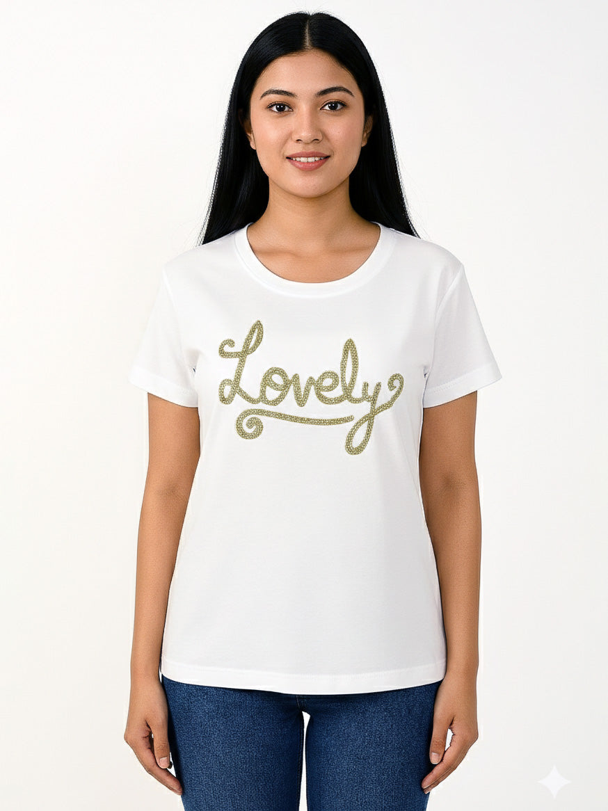 Ladies Applique White T-Shirt
