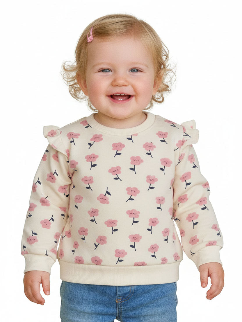 Baby Girls Beige Printed Pullover Sweatshirt