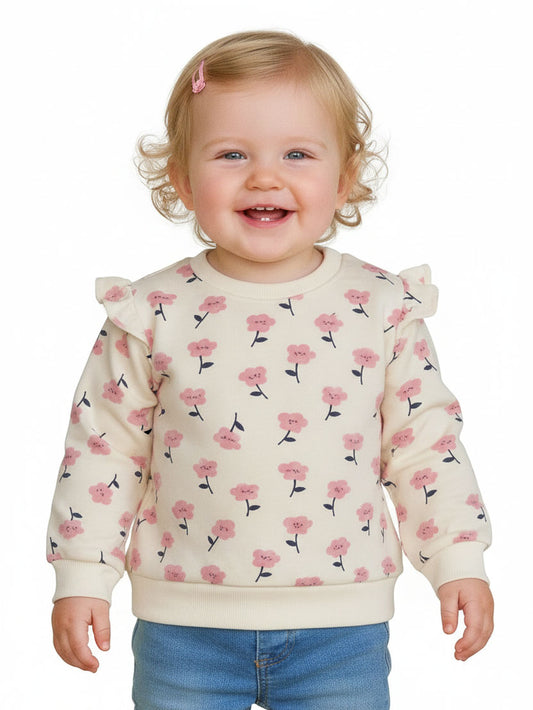 Baby Girls Beige Printed Pullover Sweatshirt