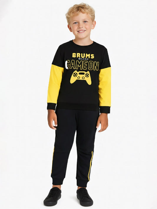 Boys Black Outer Wear Sets Sweatshirt And Jogger