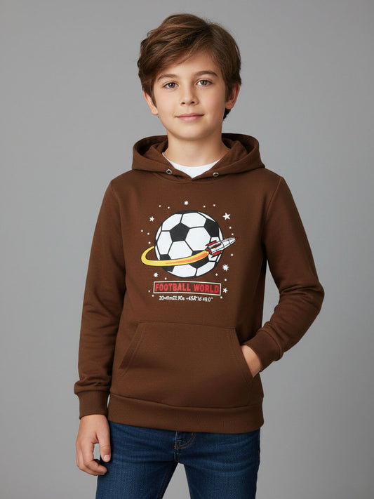 Boys Hooded Pullover Sweatshirt Brown