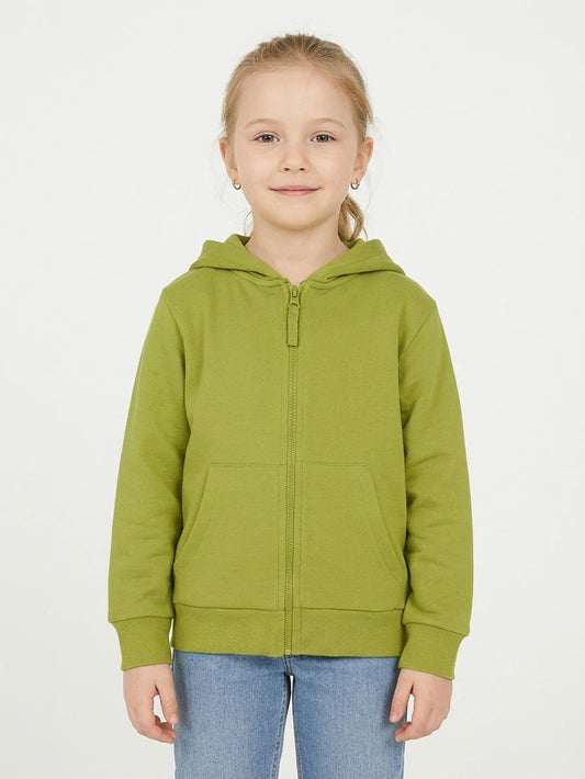 Girls Full Zipper Green Sweatshirt