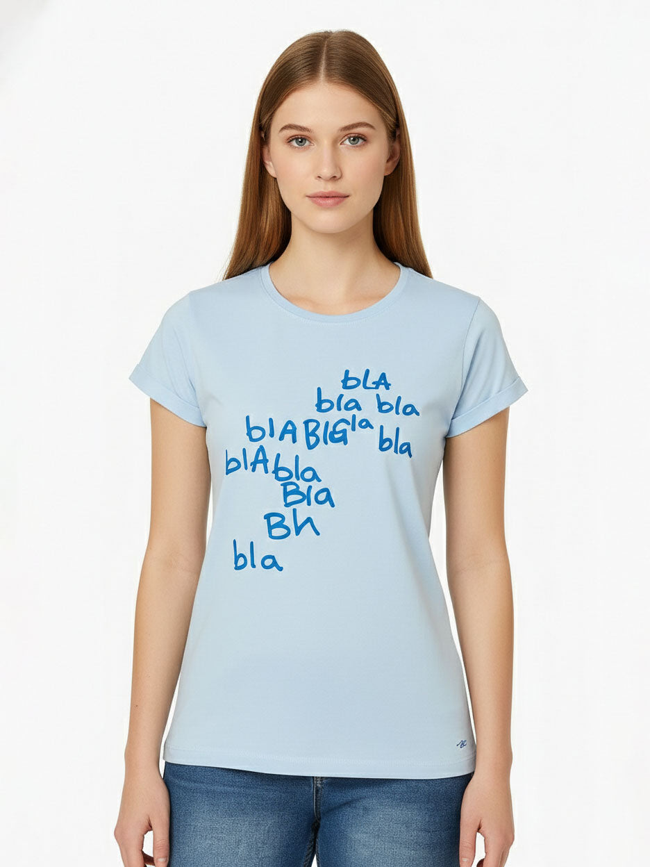 Ladies Printed Sky Blue T Shirt