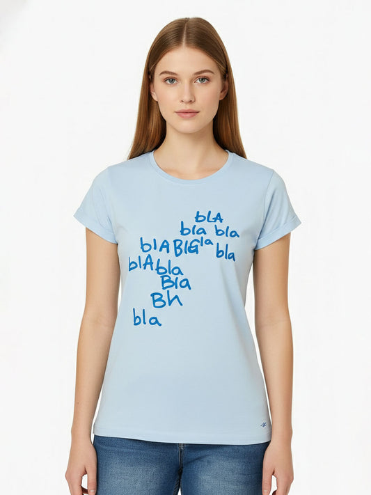 Ladies Printed Sky Blue T Shirt