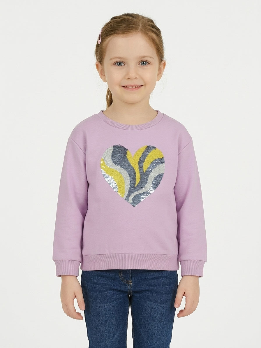 Girls Fleece Pullover Pink Sequin Sweatshirt