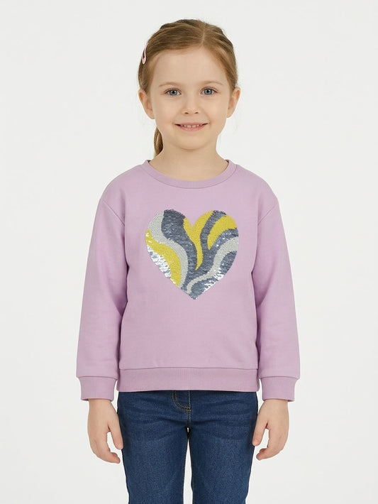 Girls Fleece Pullover Pink Sequin Sweatshirt