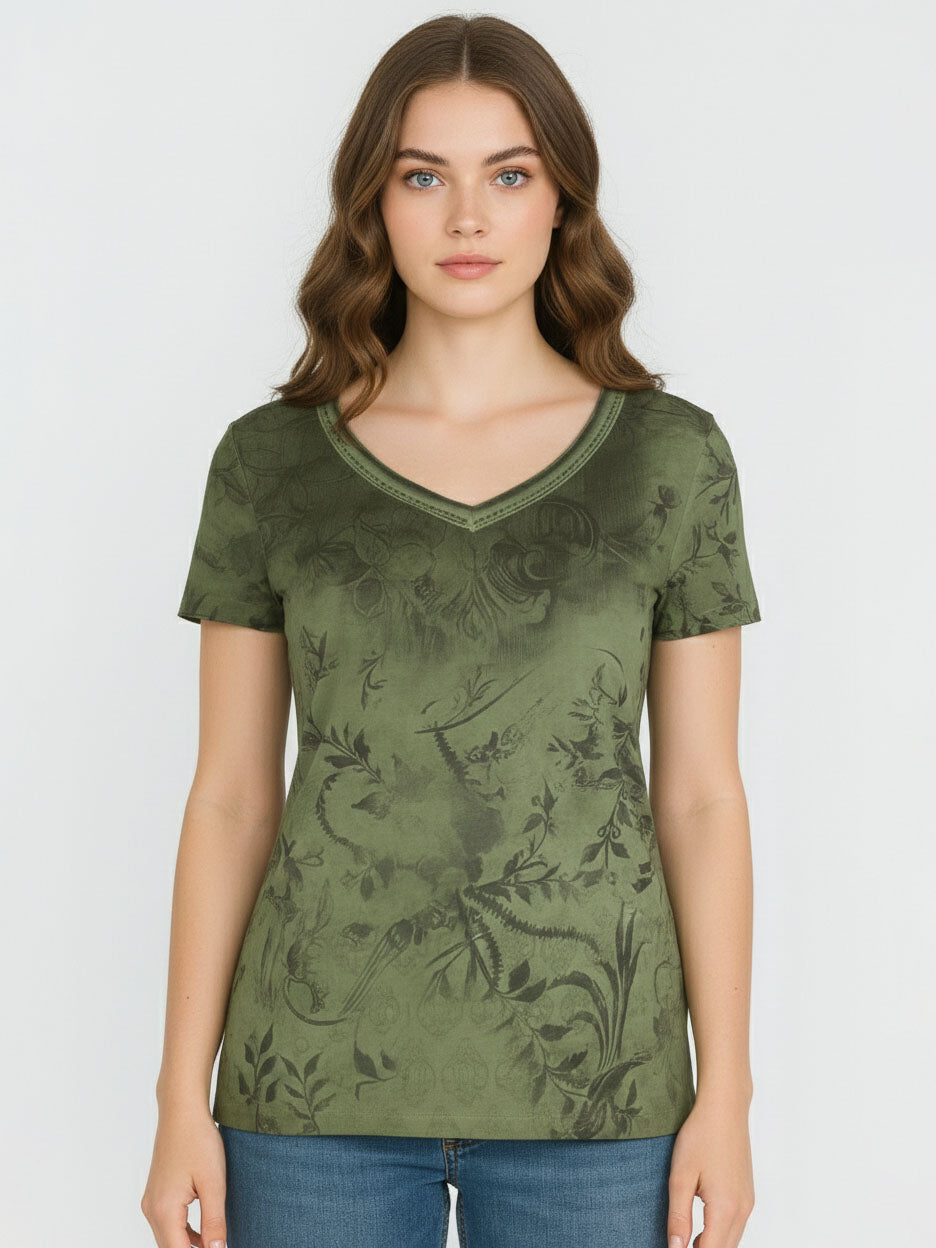 Ladies Printed V Neck Top